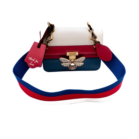 Gucci Sylvie Queen Margaret Tri-Color Leather Shoulder Bag With Bee Ornament & S - Picture 1 of 12